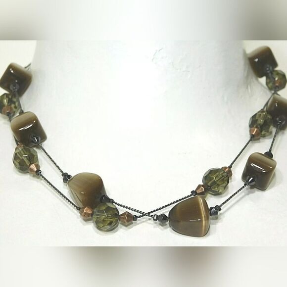 Lia Sophia JAVA Necklace, Glass Cat's Eye, Brown, 16-19", NWT - Picture 2 of 7